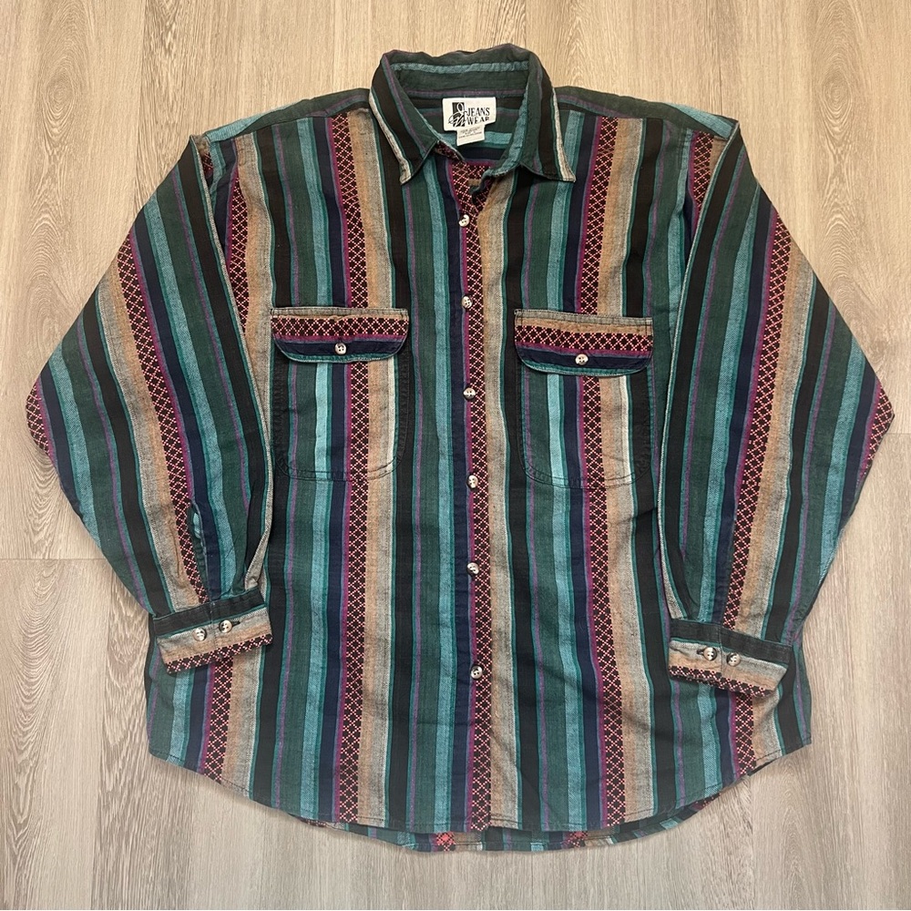 VINTAGE JeansWear Brushhopper 90’s Western Stripes Long Sleeve Button Down Large